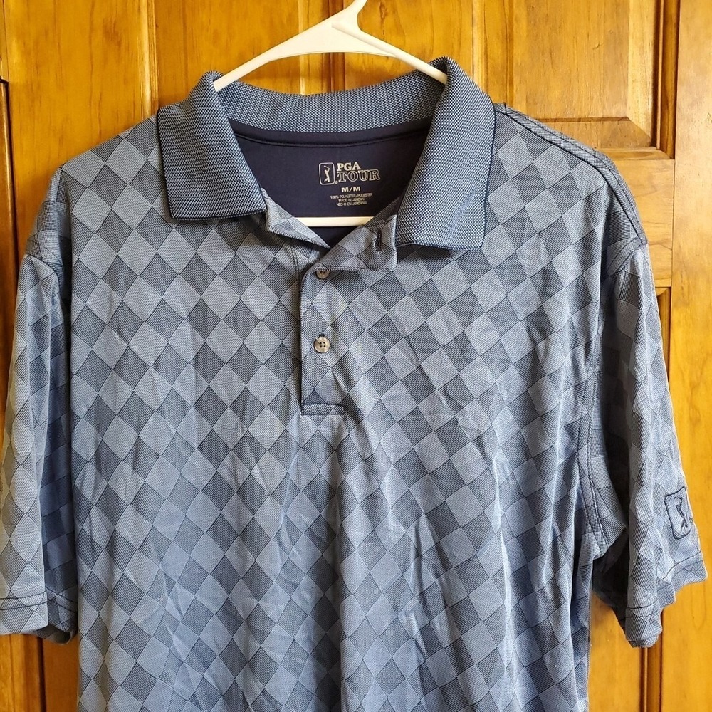 PGA Tour Size M Polo Shirt Mens Blue Argyle Diamond‎ Golf Performance Activewear